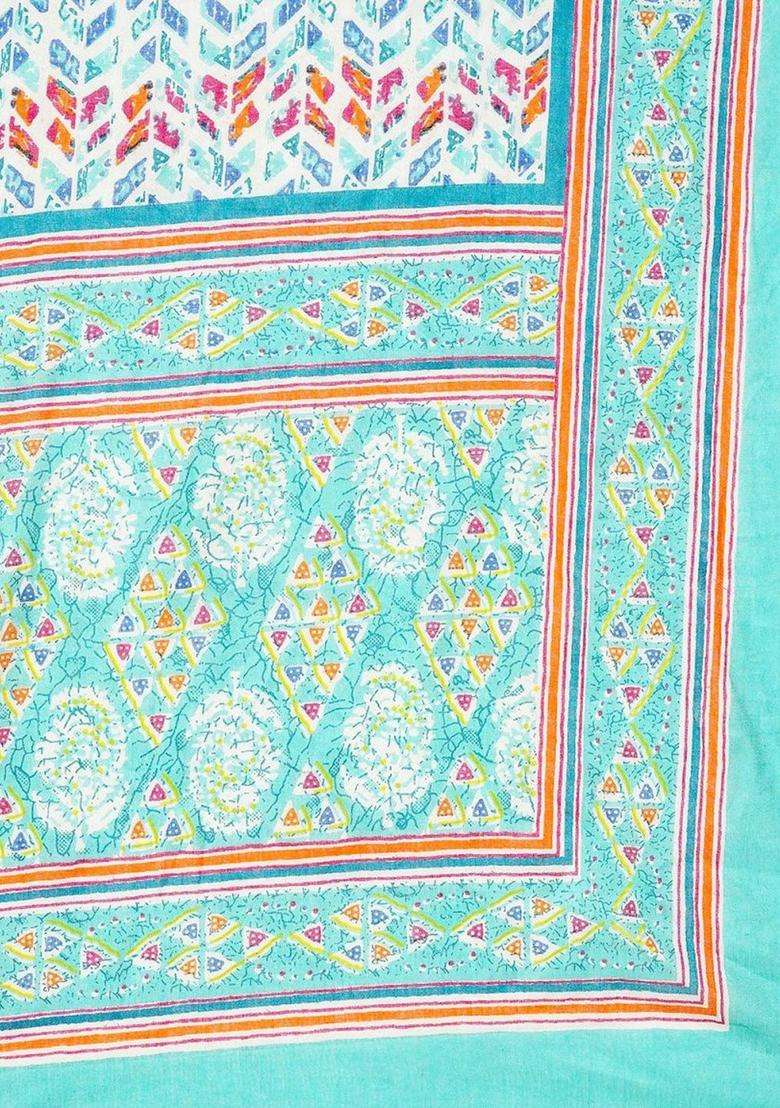 Sea Green Printed Cotton Anarkali Set - Indya