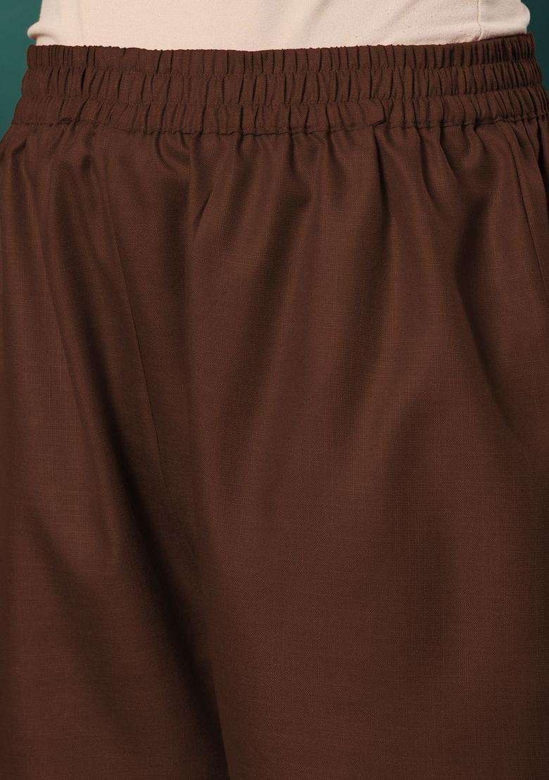 Brown Solid Cotton Kurta Set - Indya