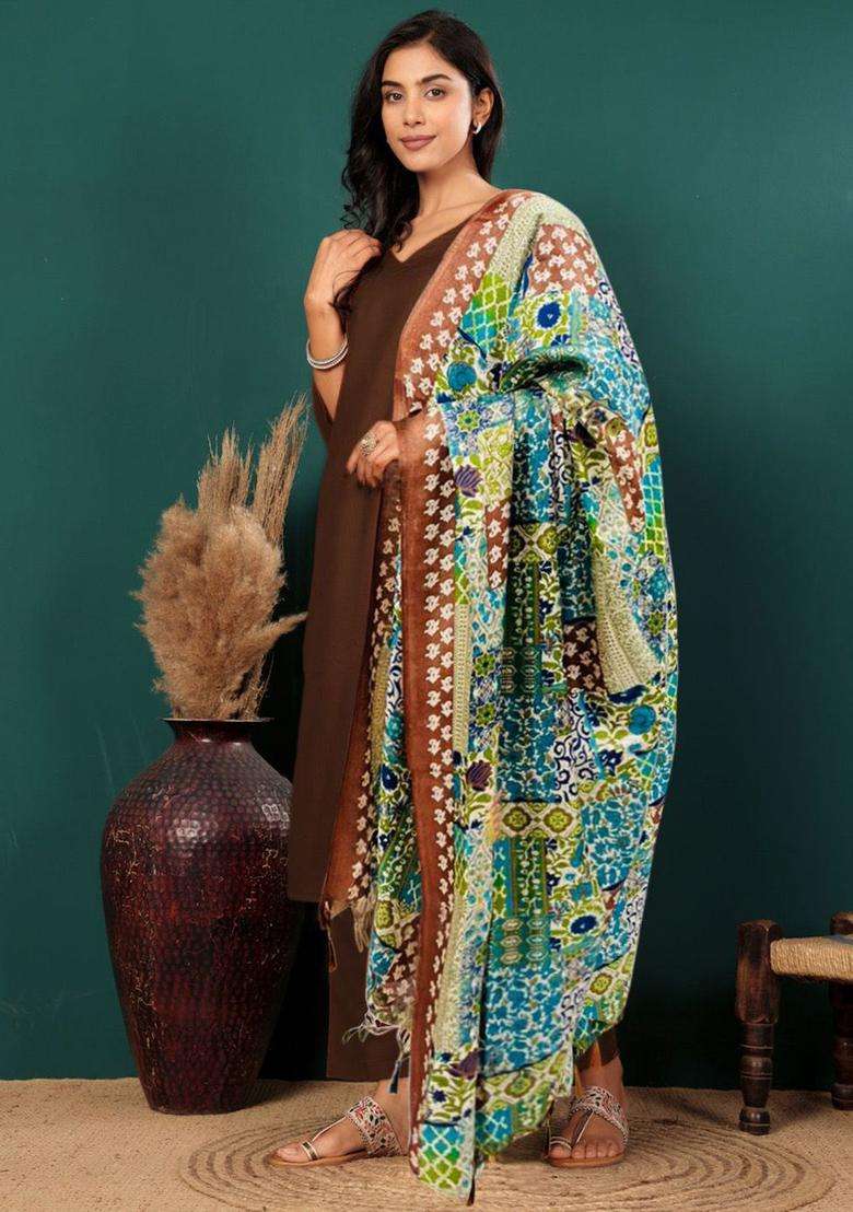Brown Solid Cotton Kurta Set - Indya