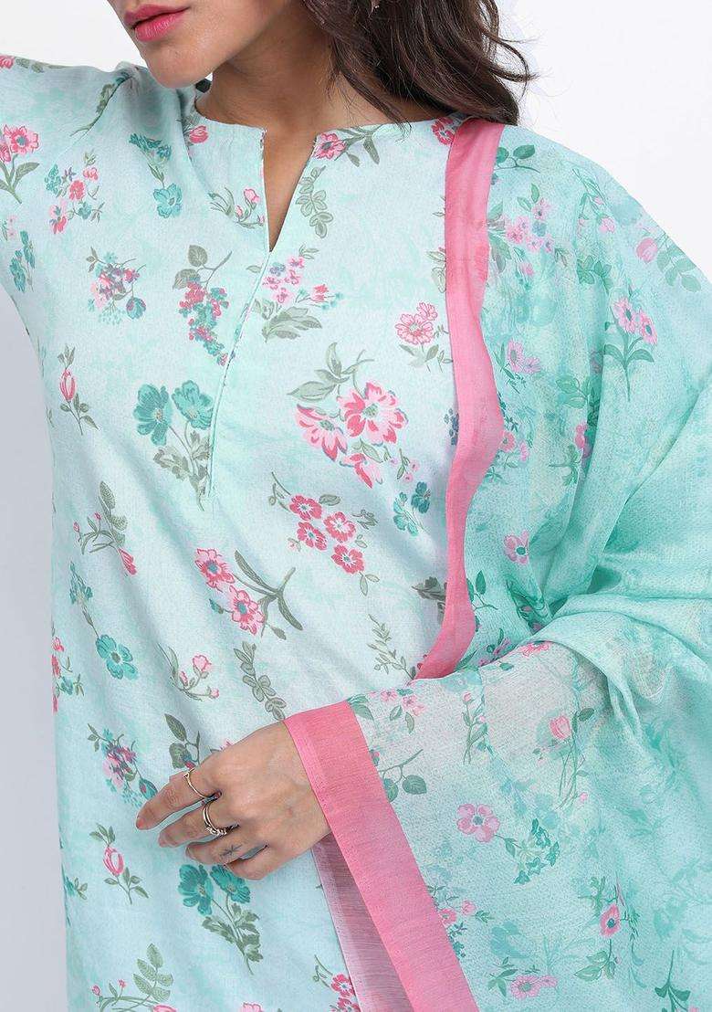 Blue Printed Polyester Kurta Set - Indya