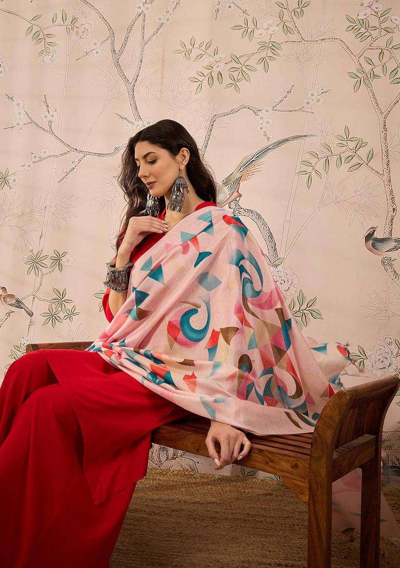 Red Solid Viscose Kurta Set - Indya