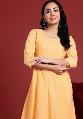 Yellow Striped Cotton Kurta Set