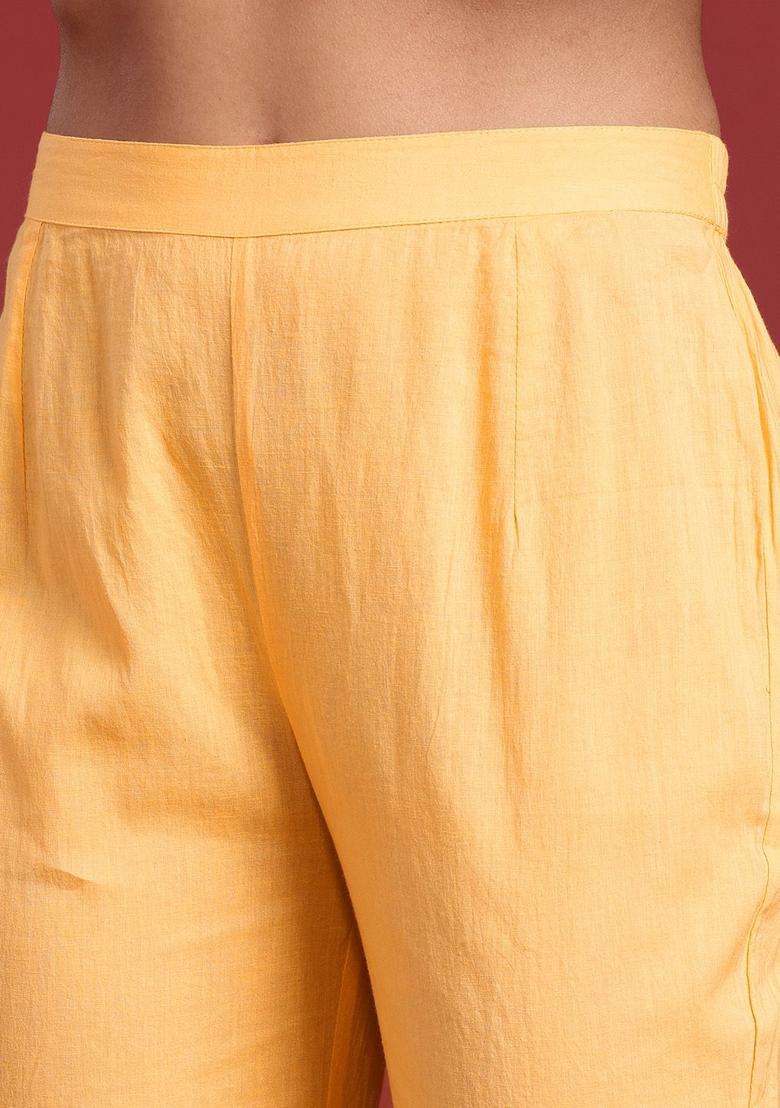 Yellow Striped Cotton Kurta Set - Indya