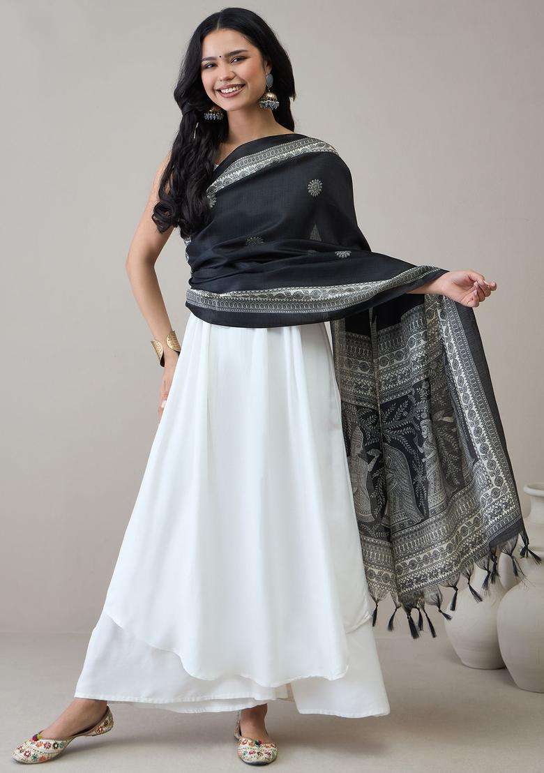 White Solid Viscose Kurta Set - Indya