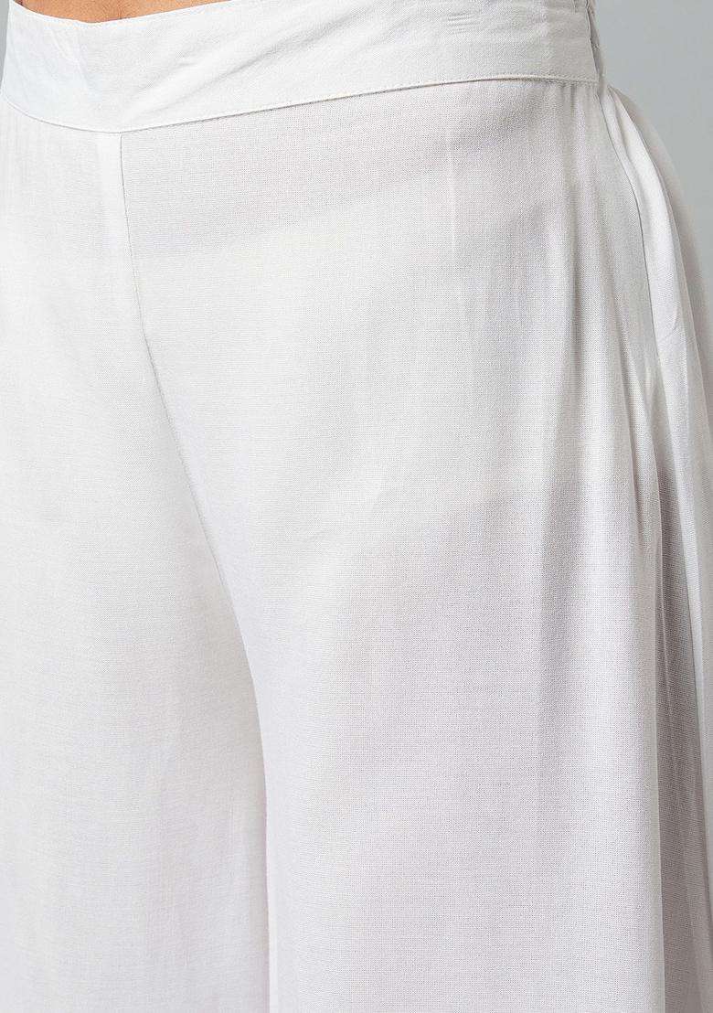 White Solid Viscose Kurta Set - Indya