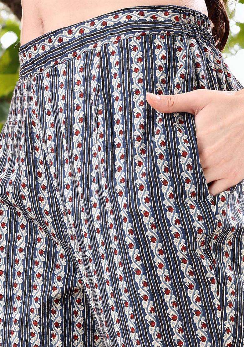 Grey Printed Cotton Kurta Set - Indya