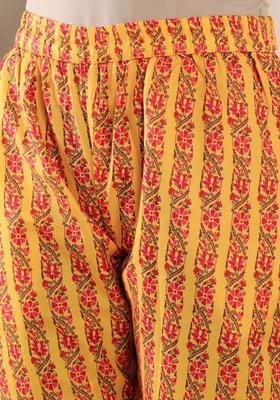 Mustard Printed Cotton Kurta Set