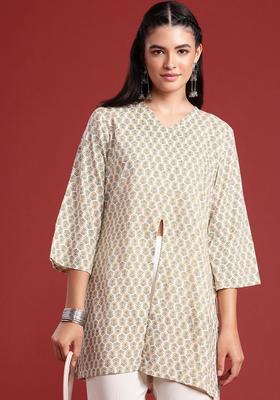 Off White Printed Viscose Kurta Set