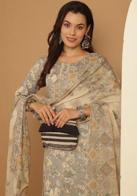 Grey Printed Cotton Kurta Set