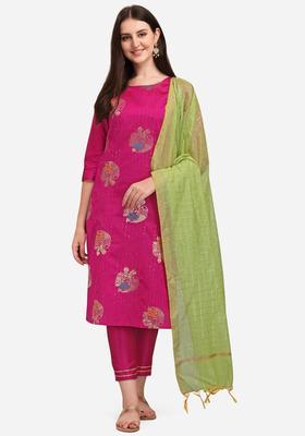 Pink Woven Design Cotton Kurta Set