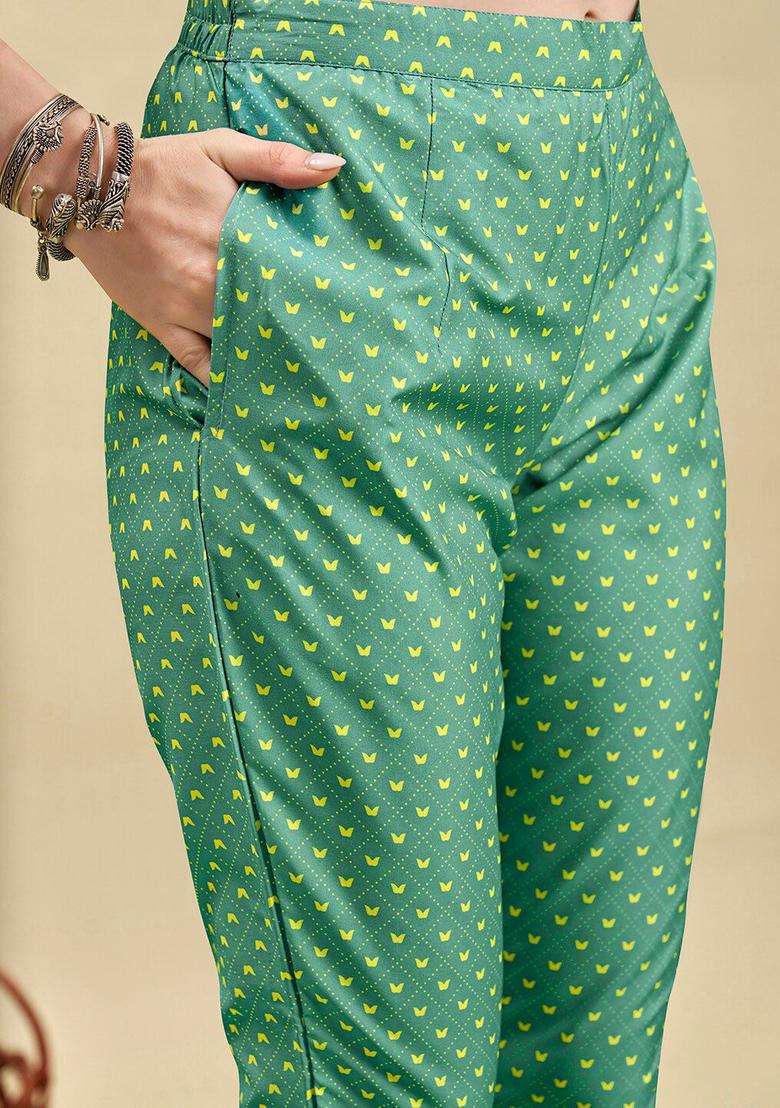 Yellow Printed Polyester Kurta Set - Indya