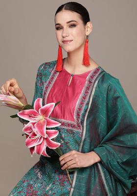 Teal Printed Cotton Kurta Set