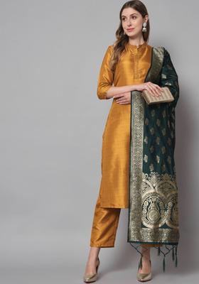 Brown Solid Silk Kurta Set