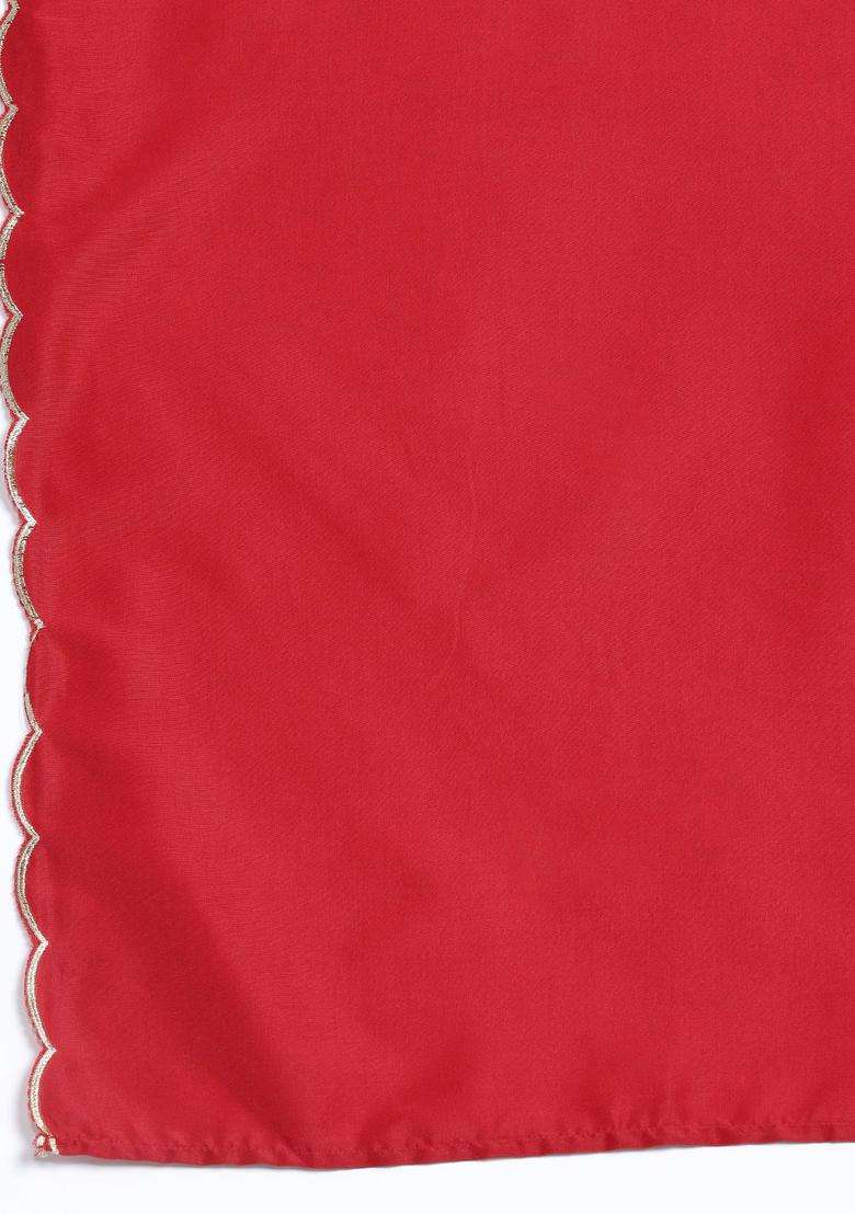 Red Solid Polyester Kurta Set - Indya