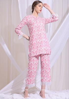 Pink Printed Viscose Kurta Set