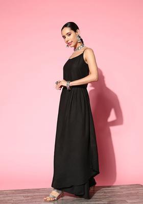 Black Solid Viscose Kurta Set