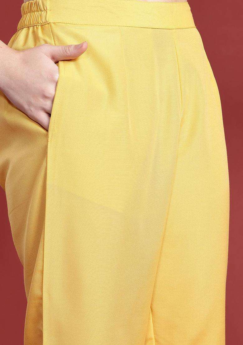 Yellow Printed Polyester Kurta Set - Indya
