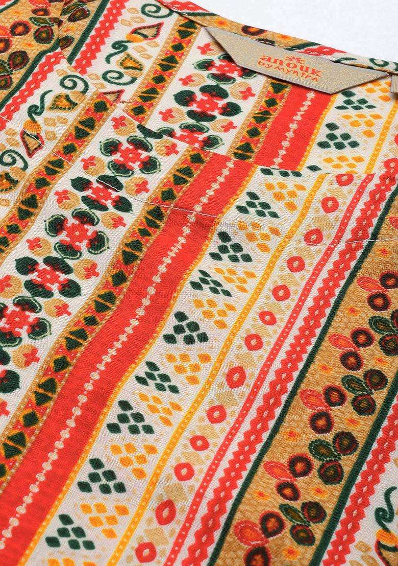 Multicolor Printed Cotton Kurta Set - Indya