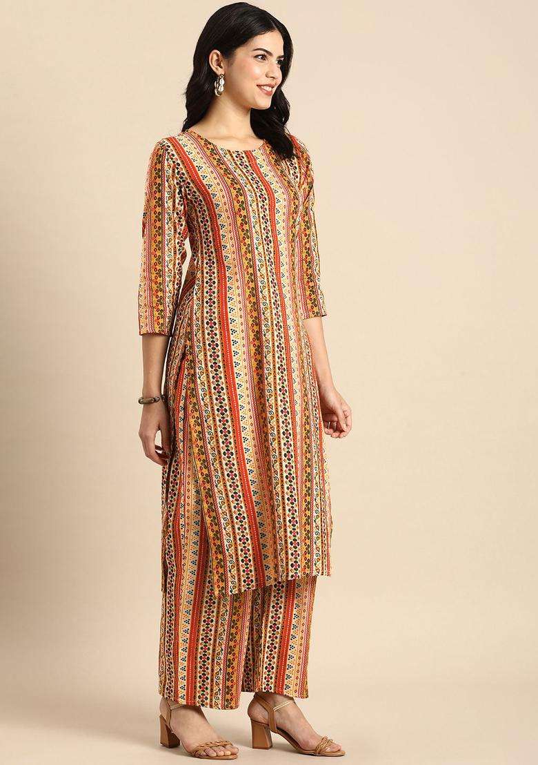 Multicolor Printed Cotton Kurta Set - Indya