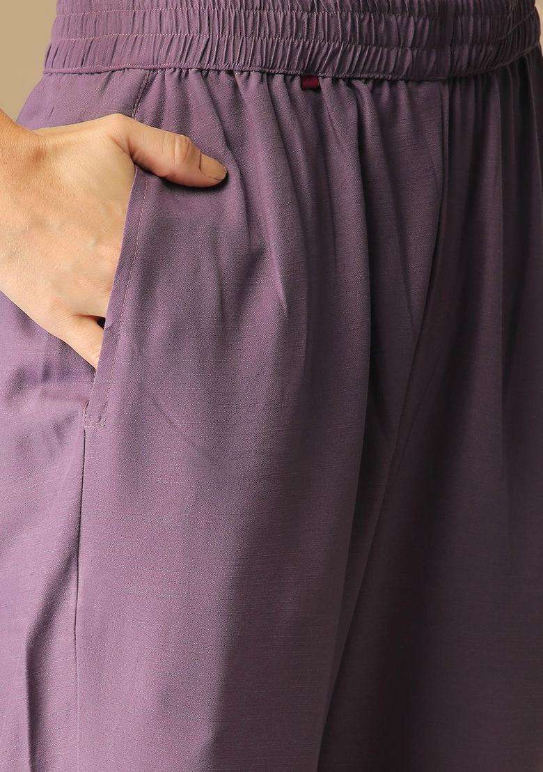 Purple Printed Viscose Anarkali Set - Indya