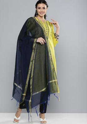 Lime Green Printed Viscose Kurta Set