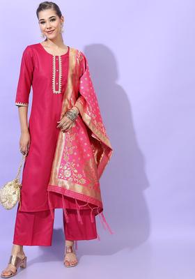 Pink Solid Viscose Kurta Set