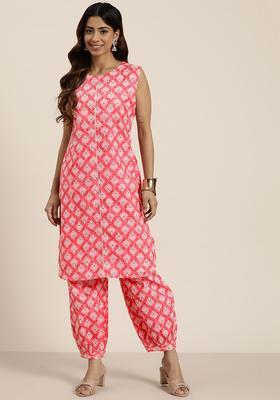 Pink Printed Cotton Kurta Set