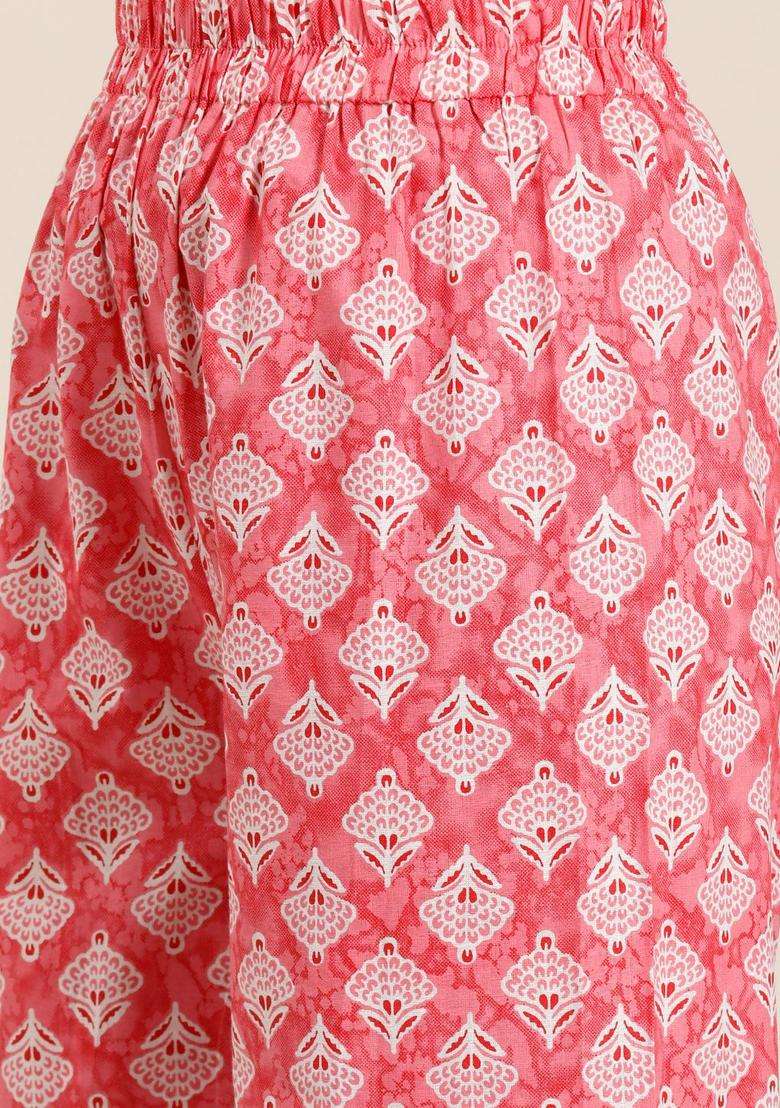 Pink Printed Cotton Kurta Set - Indya