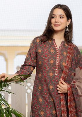Green Printed Viscose Kurta Set