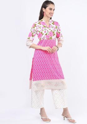 White Printed Viscose Kurta Set
