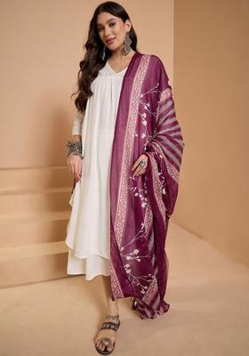Off White Solid Viscose Kurta Set