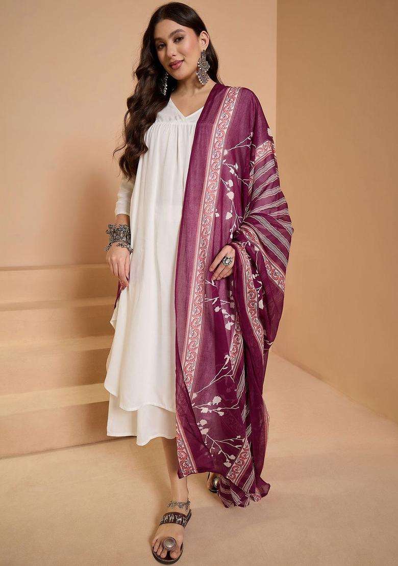 Off White Solid Viscose Kurta Set - Indya