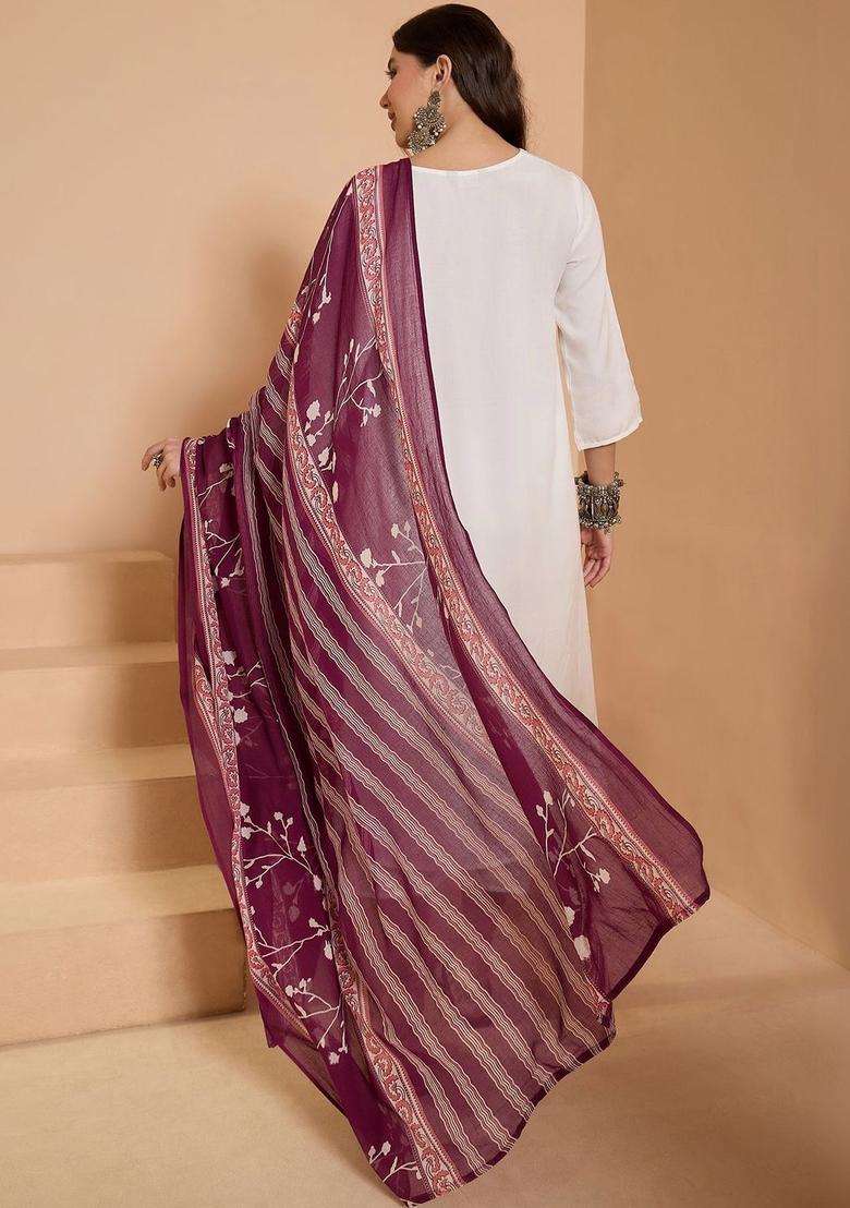 Off White Solid Viscose Kurta Set - Indya