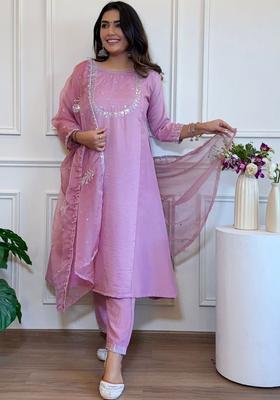 Purple Printed Cotton Kurta Set