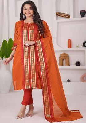 Orange Printed Cotton Kurta Set