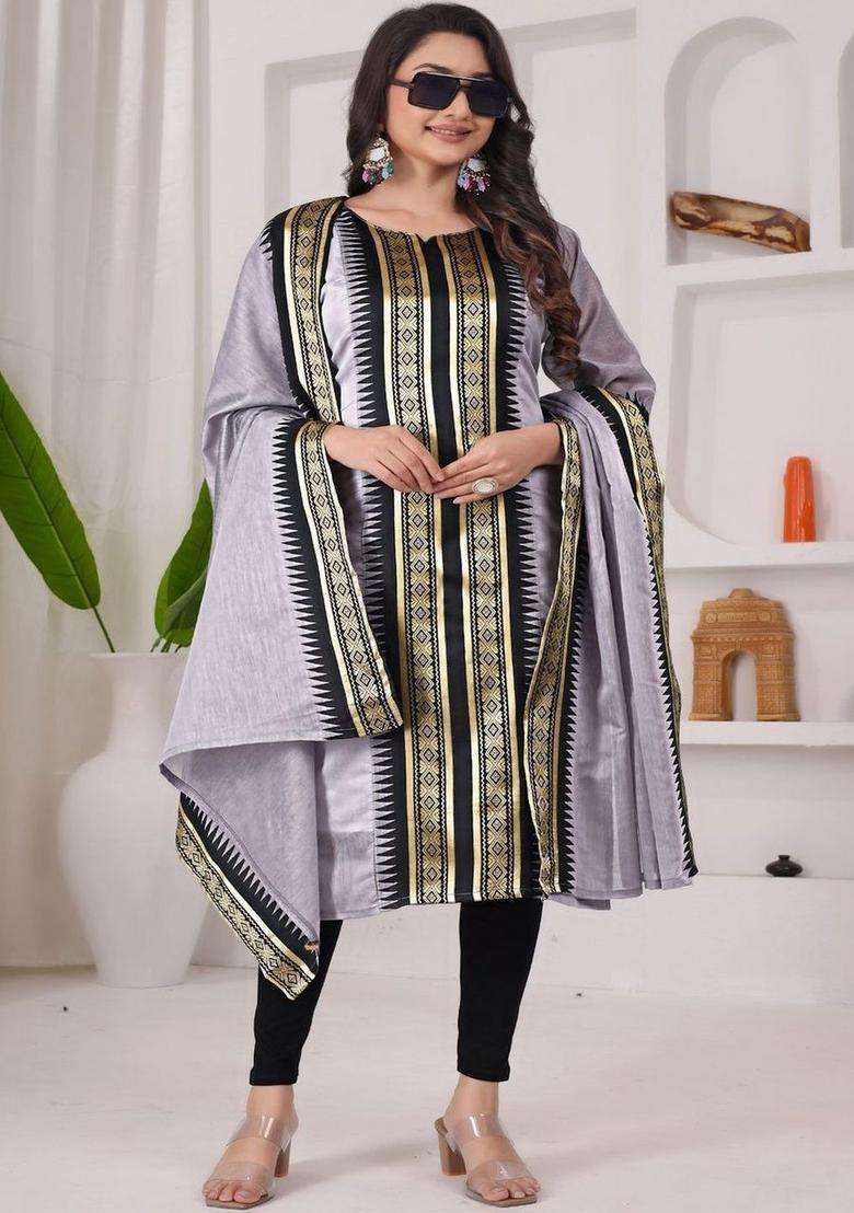 Grey Printed Cotton Kurta Set - Indya