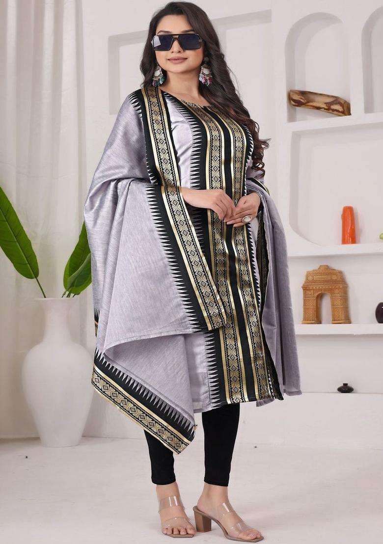 Grey Printed Cotton Kurta Set - Indya