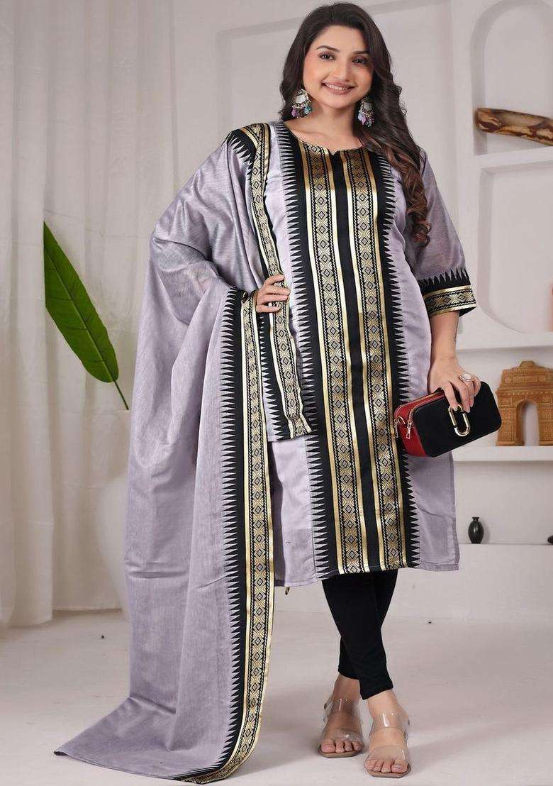Grey Printed Cotton Kurta Set - Indya