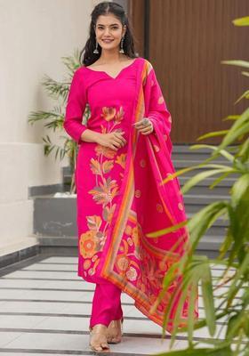 Pink Printed Crepe Kurta Set