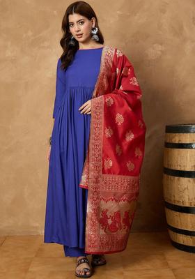 Blue Solid Viscose Kurta Set