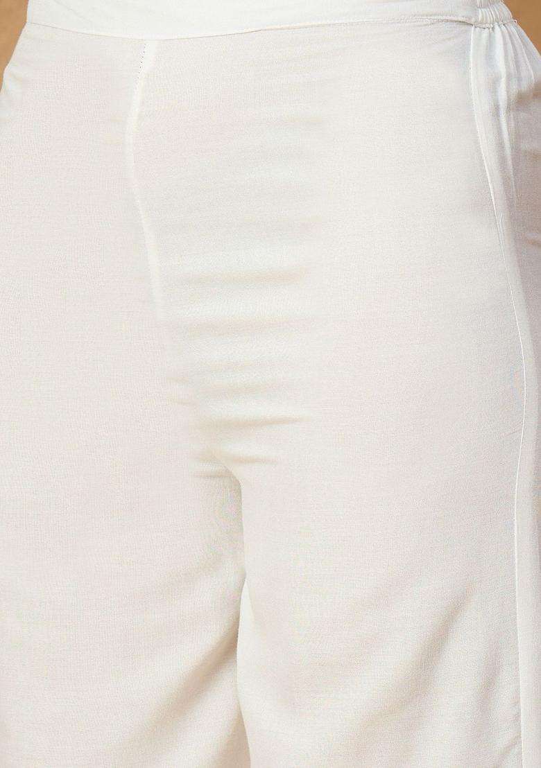 White Solid Viscose Kurta Set - Indya