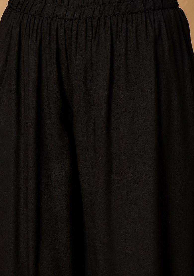 Black Solid Viscose Kurta Set - Indya