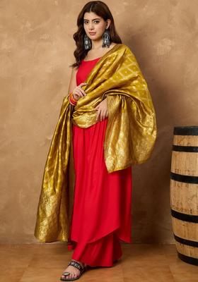 Red Solid Viscose Kurta Set