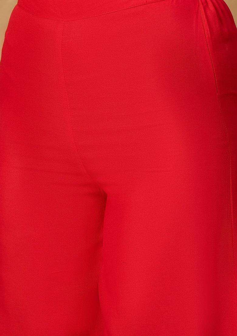 Red Solid Viscose Kurta Set - Indya