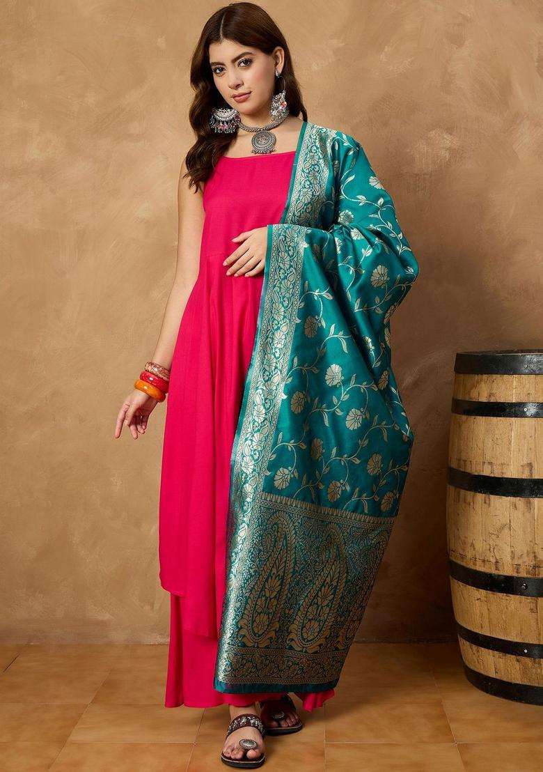 Pink Solid Viscose Kurta Set - Indya