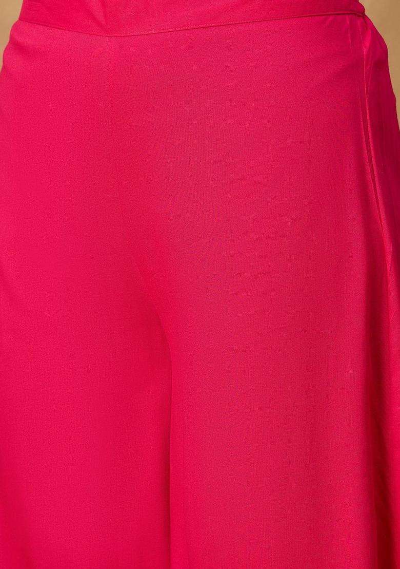 Pink Solid Viscose Kurta Set - Indya