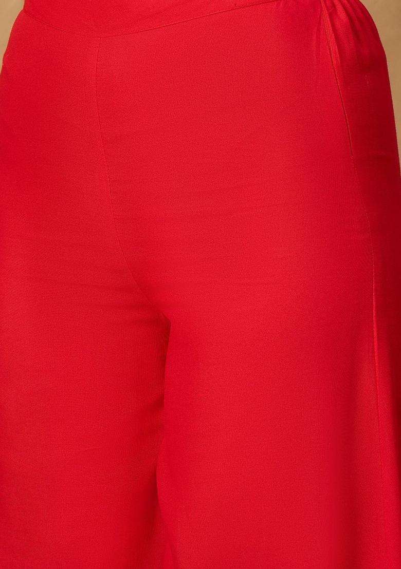Red Solid Viscose Kurta Set - Indya