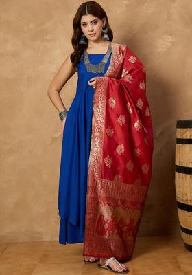 Blue Solid Viscose Kurta Set