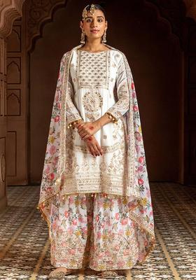 White Embroidered Georgette Kurta Set