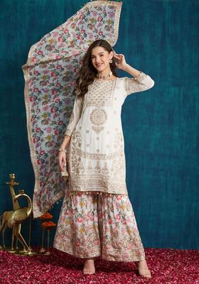 White Embroidered Georgette Kurta Set